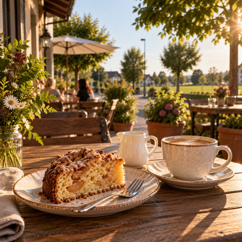 Kuchen und Kaffee auf der Terrasse am Nachmittag